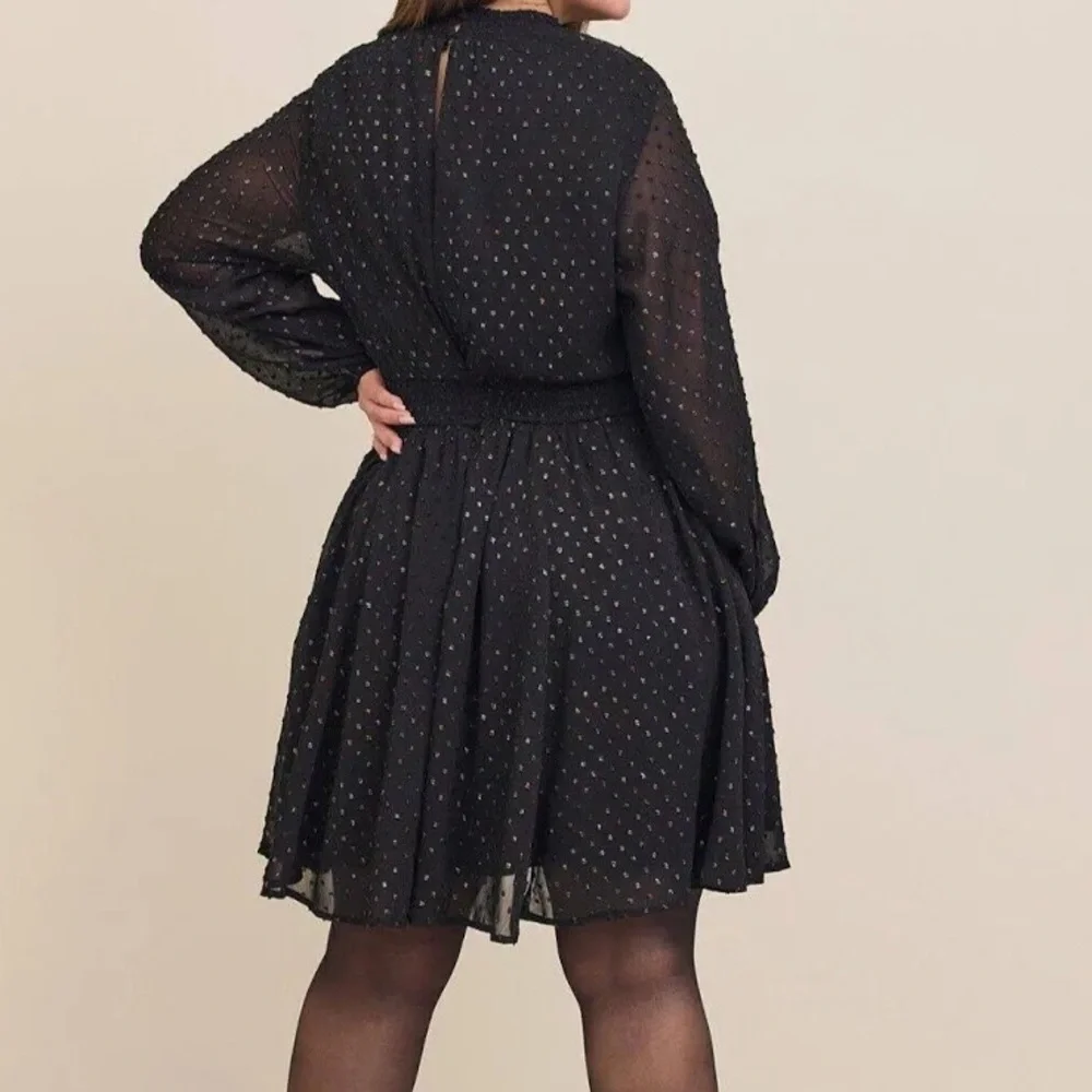 Torrid Mini Rainbow Clip Dot Blouson Sleeve Dress Black Size 2 (18/20) - Picture 2 of 7